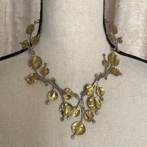Collectors JOSEPH BORIS Signed Modernist FLORAL Collar Bib Necklace Gold Silver